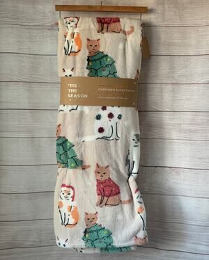 TisThe Season Christmas Cat Blanket Oversized Plush Throw 60x70"